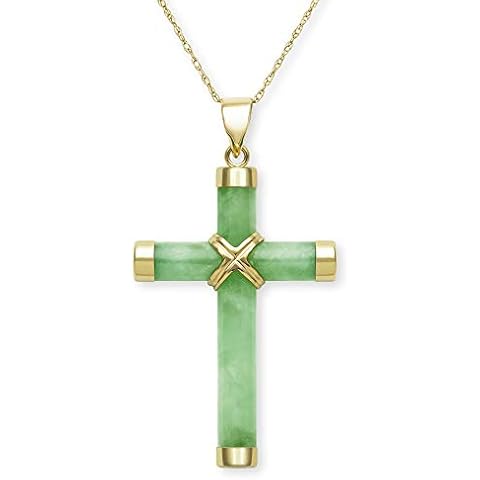Belacqua 14k Yellow Gold Natural Jade Cross Necklace Charm, 18" Cover