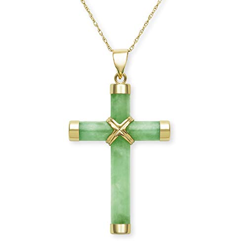 Belacqua Natural Green Jade Cross Pendant Necklace in 14K Yellow Gold or Sterling Silver, With Chain or Without Chain, Fashion Jewelry for Women, Gift Box Included