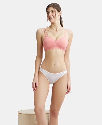 Image of Jockey FE40 Women Wirefree Padded Super Combed Cotton Elastane Stretch Full Coverage T-Shirt Bra with Cross Over Fit