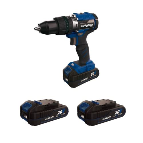 WORKWAY PRO Taladro Profesional a batería 20V Función 3 en 1 - Atornillador de impacto + Percutor de impacto con Luz LED - 60Nm 2 Baterías Litio 2Ah - Maletín y clip de cinturón - Brushless Cover