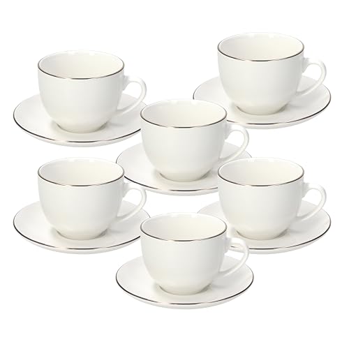 Tognana Fascetta Oro Pack of 6 Tea Cups with Saucer, Porcelain, White