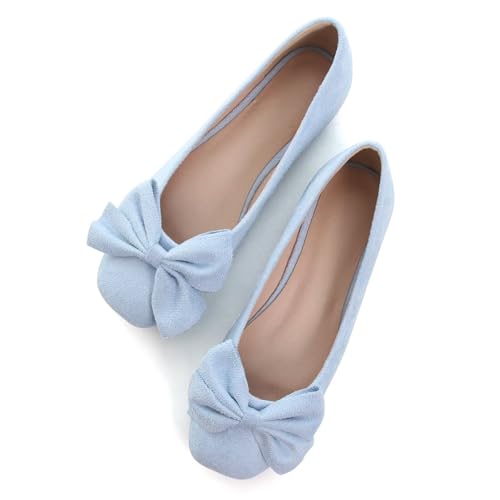Dear Time Women's Bowknot Flats Square Toe Elegant Flats Shoes Comfort Ballet Flats Slip-on Casual Shoes2