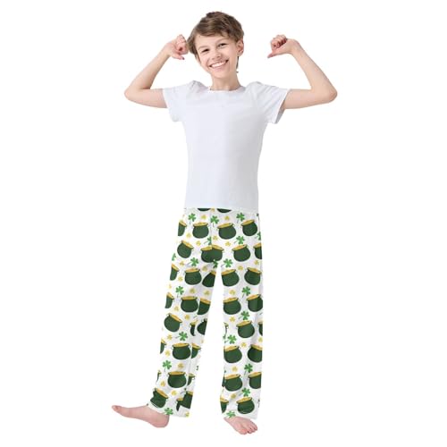 Gold Coin Lucky Clover Boys Long Pants Soft Trousers Elastic Waist Kids Lounge Bottoms with Pockets S-XL2