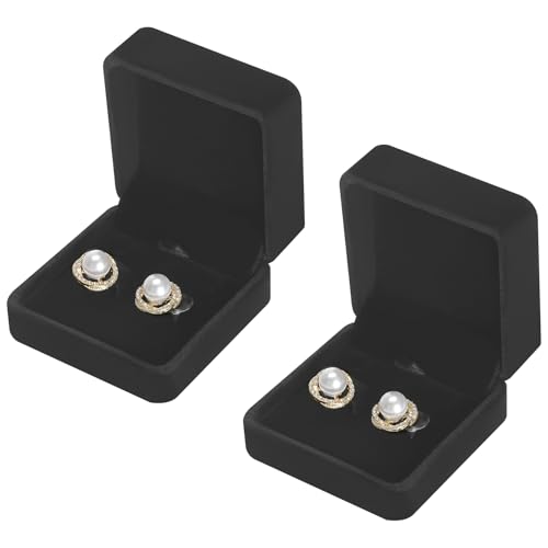KUKUVR 2 Pieces Earring Gift Box Studs Holder Case for Women(BLACK)