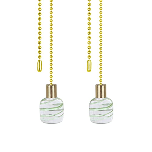 Image of Aspen Creative 20507-12, 12 inch Clear with Light Green Line Glass Knob Copper, 2 Pack Pull Chain, Clear & Light