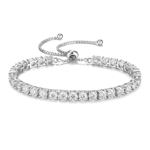 FANCIME Moissanite Tennis Bracelet 1.2ct-12ct Lab Created Moissanite Diamond Bracelets,925 Sterling Silver Adjustable Bolo Tennis Bracelets, 2/3/4/5mm D Color VVS1 Round Cut Moissanite Bracelet for Women