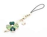 Kisaragi Cell Phone Strap 030 Four-Leaf Clover - (Emerald + Peridot) Gold Court
