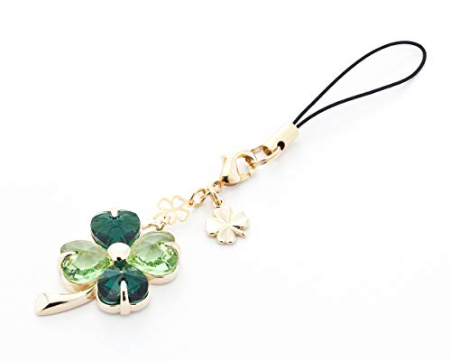 Kisaragi Cell Phone Strap 030 Four-Leaf Clover - (Emerald + Peridot) Gold Court