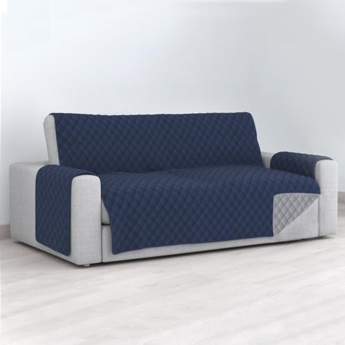 MERCURY TEXTIL  Funda de Sofá Reversible, Protector para Sofás Acolchado, Funda con Reposabrazos. Variedad de Medidas (3 Plazas, Azul Marino)