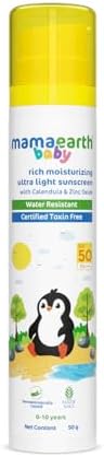 Mamaearth Baby Rich Moisturizing Ultra Light Sunscreen - 50g | SPF 50 & PA++++ | Water Resistant | Lightweight & Moisturizing | Suits all Skin Type | Safe For Babies | Dermatological Tested | Hydrating Sun Protection