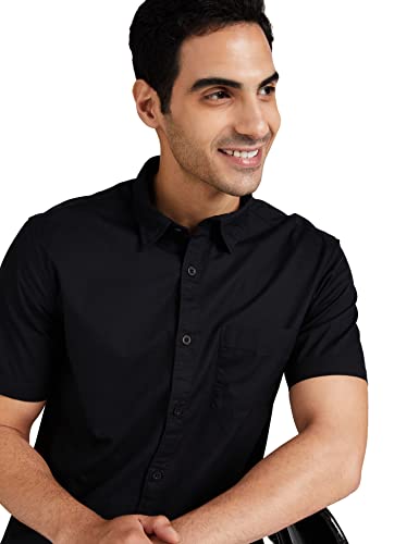 Image of Amazon Brand - Symbol Men's Cotton Shirt | Casual | Plain | Half Sleeve | Summer - Regular Fit (Available in Plus Sizes)