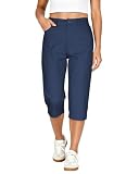 GRAPENT High Waisted Capris for Women High Waisted Capri Pants for Women Trendy Womens Cropped Chino Pants Casual Cropped Trousers Travel Outfit Beach Vacation Dark Blue Size 16 to 18