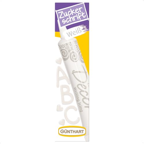 Günthart BackDecor 25 gr Zuckerschrift CREMEWEISS für jegliche Süßspeisen - essbare Dekoschrift für edle Anlässe, 1er Pack (25 gr)