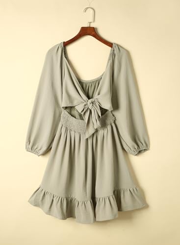 Image of Dokotoo Womens Dress Lantern Sleeve Elastic Waist Tie Backless Mini Dress | Square Neck,Off Shoulder,Flowy,Ruffle A-Line,Casual,Mini Dress,Beach Vacation Clothes,Fall Outifits,Wedding Guest,Boho