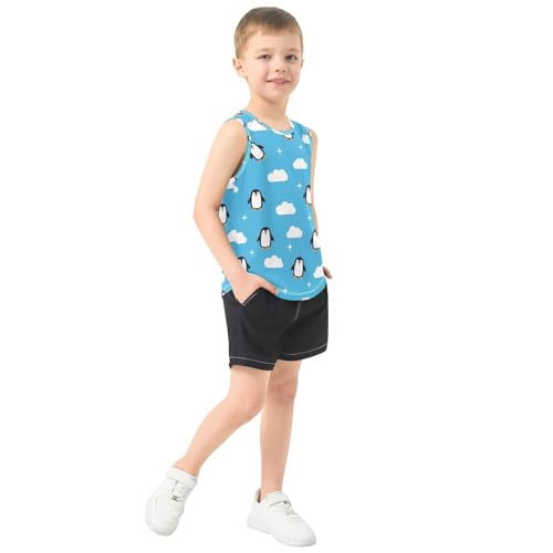 J JOYSAY Cartoon Penguin Blue Boys Tank Top Sleeveless Muscle Shirts Quick Dry Active Sport Workout Kids T-Shirts 3-15T4
