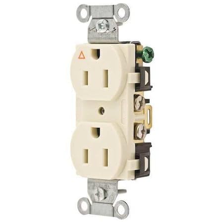 Hubbell IG15CRI Commercial/Industrial Grade 15 amp Side Wired Isolated Ground Duplex, Ivory