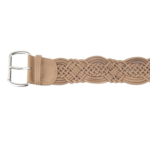Women's Braided 2 Inch Wide Leather Belts for Dresses and Pants, Hand Woven Hollow Waist Belt with Silver Buckle3