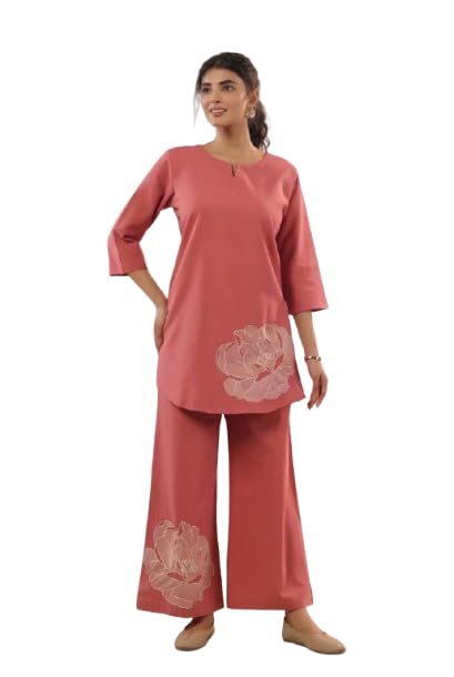 jisora Women's Peach Embroidery Cotton Flex Co-ord Set-picture-41