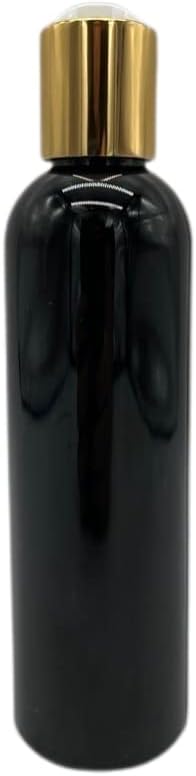 Natural Farms 4 oz Black Cosmo Plastic Bottles -12 Pack Empty Bottle Refillable - BPA Free - Essential Oils - Aromatherapy | Gold Disc Caps - Made in the USA