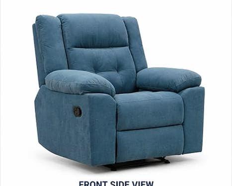 Image of Premium Velvet Manual Recliner Chair - 1 Seater with Extended Footrest and Ergonomic Lumbar Support (Blue)