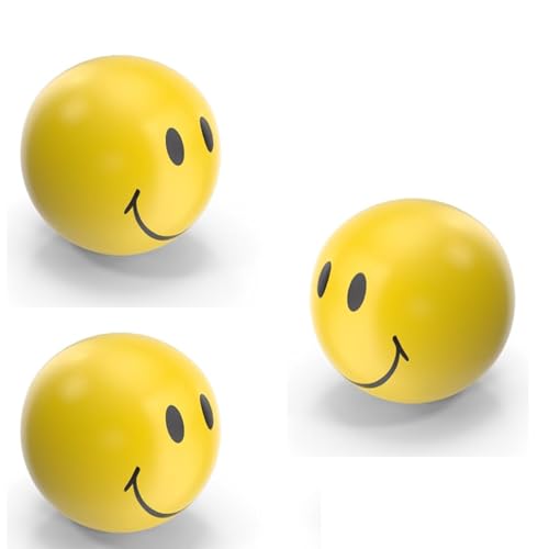 Image of Mother India Smiley Balls Lightweight Stress Relief and Fun for All Ages Yellow, Squeeze Ball Perfect for Stress Relief, Hand Exercise, Toy Sports Outdoor Equipment for Games Playing (Pack of 3)