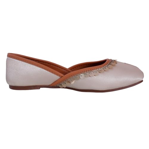 Image of Pluxh Women's Ethnic Jutti Shoes | Shiny Finish Mojari with Sequin Border | Soft Cushioned Slip-On Flats for Casual