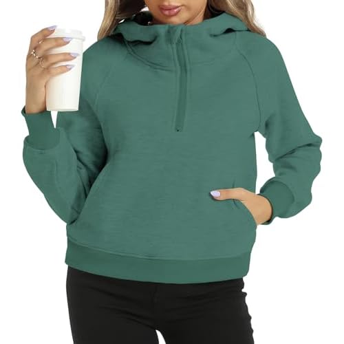 ROYLAMP Women's Cropped Hoodies Fleece Half Zip Pullover Fleece Winter Clothes Quarter Zip Up 2024 Outfits Sweatshirts X-Small Dark Orange