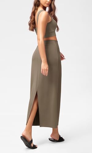Image of ODODOS Modal Soft Maxi Skirt for Women, Back Slit High Waist Casual Long Pencil Skirts