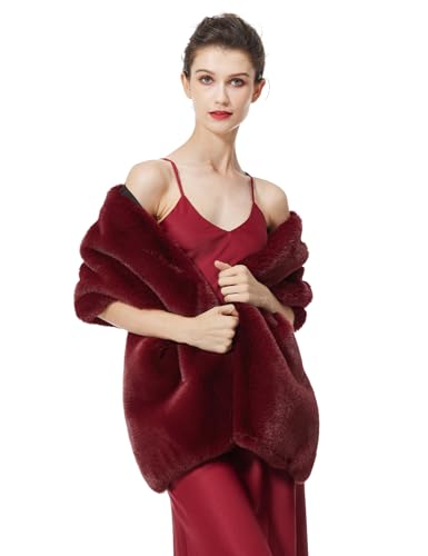 BEAUTELICATE Women Faux Fur Shawl for Wedding Wrap Shrug Bridal Stole Winter Cover Up Bridesmaids
