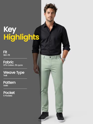 Image of Beyoung Cotton Lycra Classic Fit Chino Pants for Men | Casual Pants | Stretchable Chinos | Slant Pockets | Chino Trousers