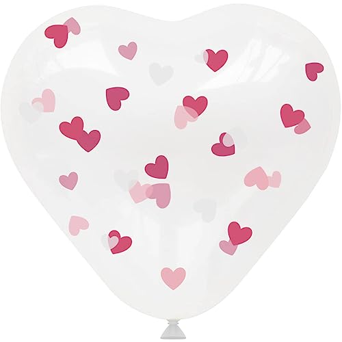 Folat 24883 Romantische Love Deko Luftballons Herzen mit Rosa Confetti 4 Stück - Latex Ballons Helium für Hochzeit Valentinstag oder Muttertag