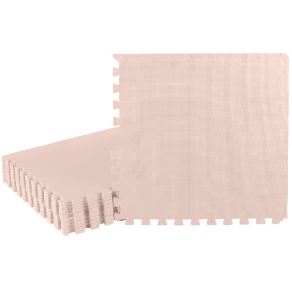 Foam Floor Tiles - 48sqft Soft Nontoxic Baby Play Mat - Interlocking Puzzle Mat for Baby, Kids Playroom, or Home Gym Flooring by Stalwart (Light Pink)