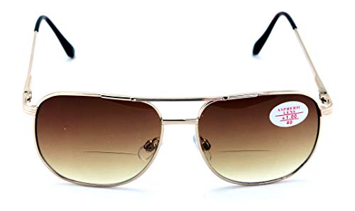 Bifocal Outdoor Sunglasses Metal Aviator Reading Glasses - Big Lens Spring Hinge Square Reader (Gold - Brown Lens, 2.75) #TOP1