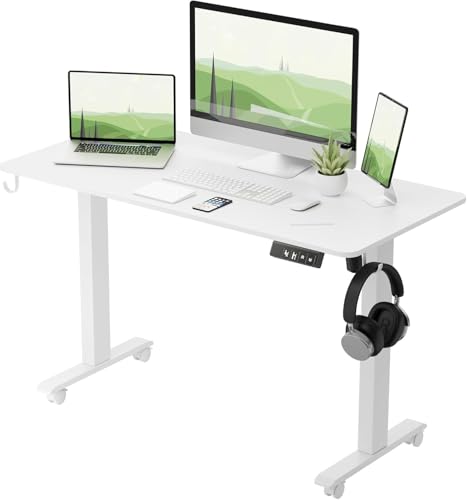 TIQLAB Electric Standing Desk, Adjustable Height Stand up Desk, 55 * 28 Inches Sit Stand Home Office Table with Splice Board, White