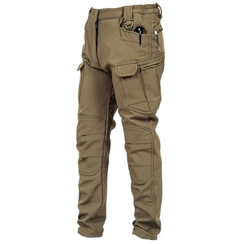 Pantaloni Trekking Invernali Uomo Pantaloni Sci Alpinismo Felpati Fleece Interno Termico Pantalone Neve Caldi Pantaloni Cargo Invernale Antistrappo per Caccia Montagna Snowboard Lavoro,Khaki,4XL