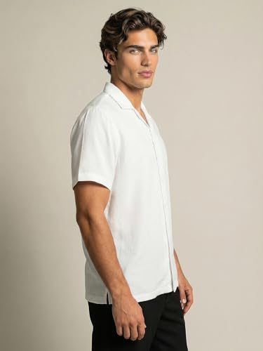 Image of Urbano Fashion Men's Cotton Half Sleeve Relaxed Fit Textured Shirt with Cuban Collar