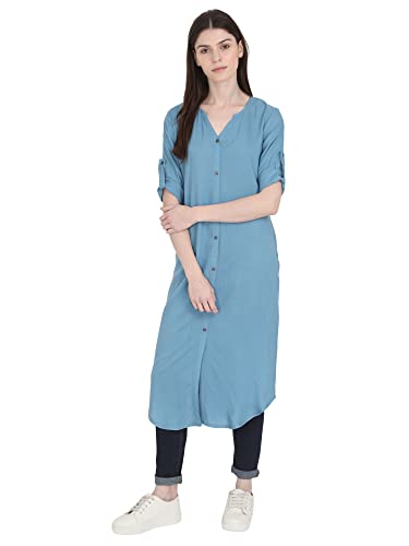Image of Women's Rayon Solid Long-Length Kurti