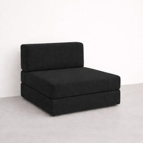 Image of PUM PUM Foldable Sofa Cum Bed | EPE Foam 2 Seater Floor Sofa | Premium Jute Fabric | Space-Saving Furniture for Living Room & Bedroom |36 Inch Width,Black