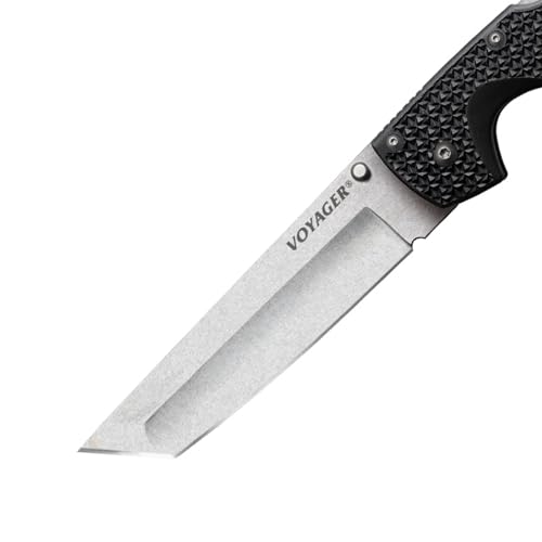Cold Steel Voyager Series - Cuchillo plegable con bloqueo de tres anuncios y clip de bolsillo, Tanto Plain, XL