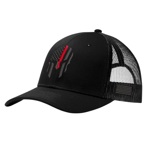 USA Spartan Red Line Mens Stealth Trucker Hat (Black/Black Hat One Size)