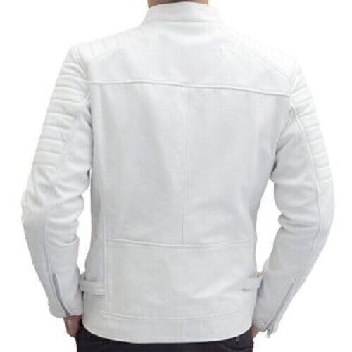 Men's White Biker Leather Jacket | Genuine Lambskin Leather | Motorcycle Caferacer Jacket3