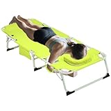 3-in-1 Heavy Duty Tanning Chair with Face Hole Adjustable 5-Position Folding Chaise Lounge Chairs Portable Lay Flat Beach Lounge Chair for Outdoor Sunbathing Patio Pool Lawn Camping Deck (Green)