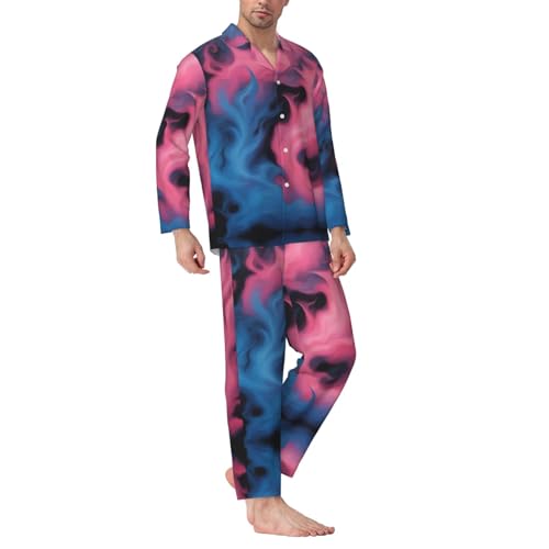 Pyjama homme manches longues imprimé bleu rose nuit ample