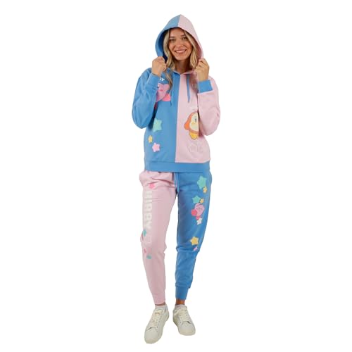 Bioworld Kirby and Waddle Dee Pink and Blue Color Block Hoodie and Jogger Combo-M