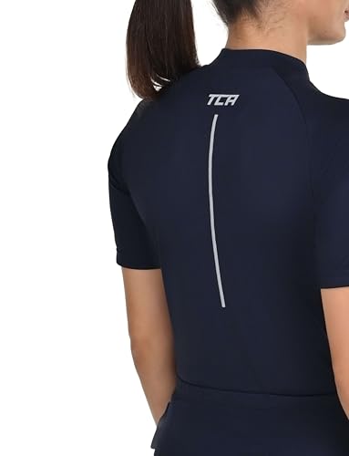 TCA Maillot Ciclismo Mujer - Manga Corta Ligera - Ajuste Deportivo con 3 Bolsillos Traseros - Ropa Ciclismo Mujer - Ultraligero y Transpirable - Azul Oscuro, M - imagen 3
