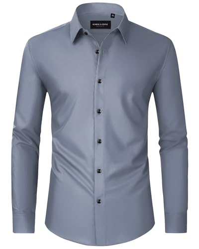 Image of Alimens & Gentle Men's Dress Shirts Long Sleeve Wrinkle Free Stretch Business Casual Wedding Button Down Shirt