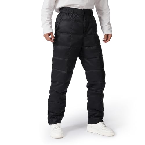 Tumjay Mens Winter Down Pants - Windproof Warm Puffer Ski Pants Loose Utility Insulated Snow Trousers for Outdoor Activities (Black X-Large)