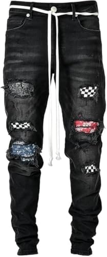 Maiyifu-GJ Men's Distressed Biker Jeans Slim Fit Skinny Destroyed Ripped Denim Pants Fashion Hip Hop Tapered Leg Jeans