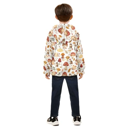 Fall Hedgehogs and Mushrooms Girls Fleece Jacket Girls Fall Jacket Boys Coats Zip Up Hoodie Outerwear 2-10T4