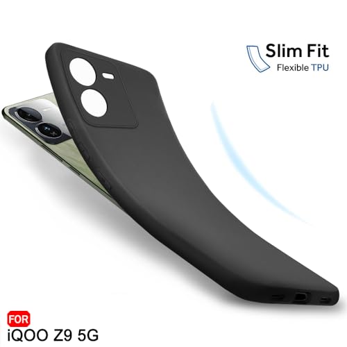 Image of TheGiftKart Sleek Back Cover Case for iQOO Z9 5G | Slim Fit Protective Design | Ultra Matte Finish | Camera Protection Bump | Soft Silicon Back Cover Case for iQOO Z9 5G (Silicone, Black)
